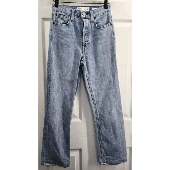 Denim Forum Arlo High Rise Straight Jeans Womens 24 x 25 Blue Stretch Button Fly - Picture 1 of 10